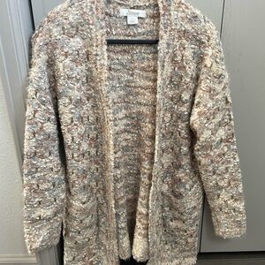Women’s Cream and Brown Cozy Cardigan Sweater with Pockets
